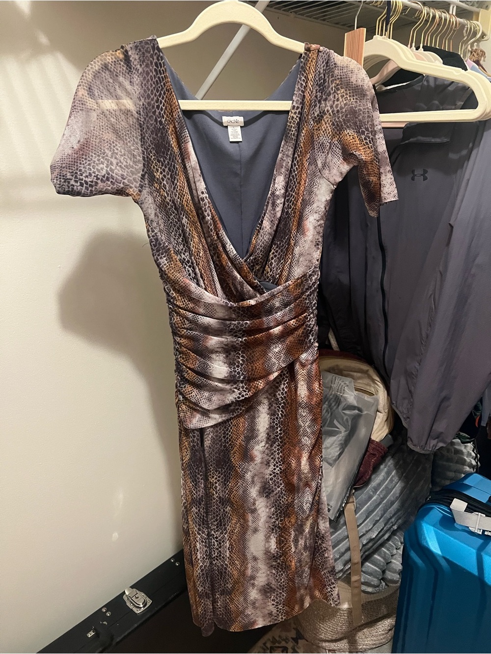 Cache Brown and Gray Snake-Print Dress